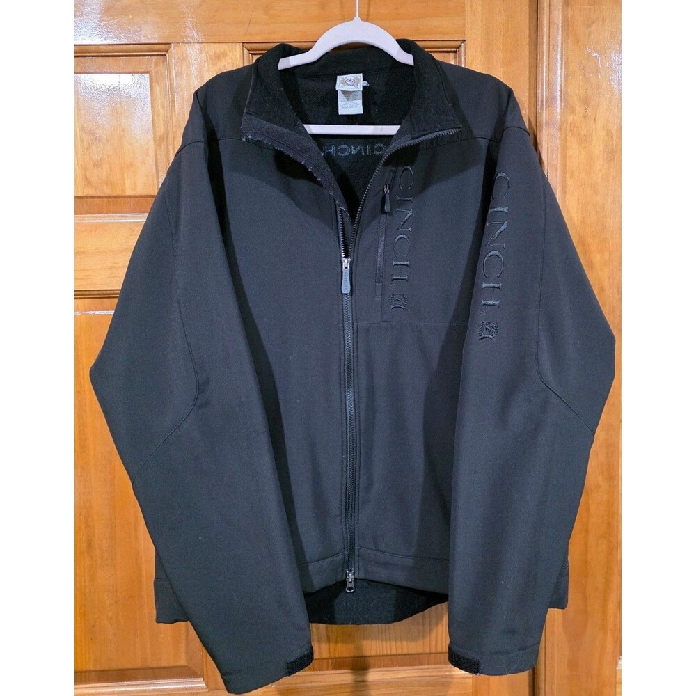 Cinch Mens Jacket Black Full Zip Fleece Bonded Western Work Outerwear Size XL